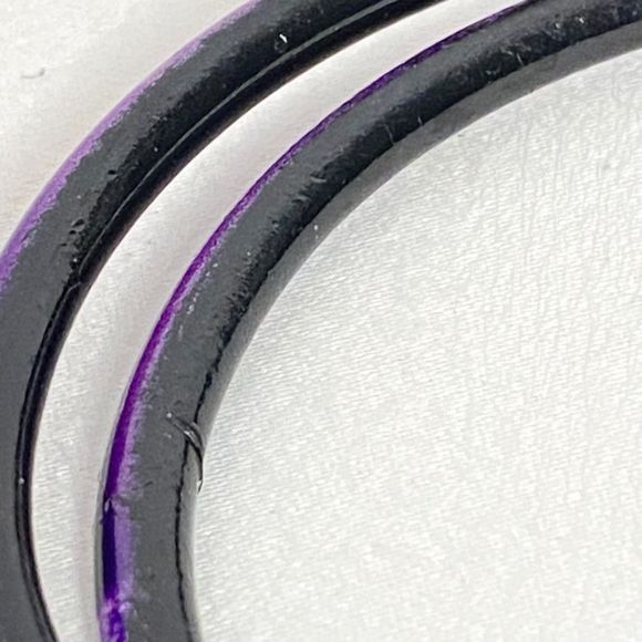 Glass Bangle Bracelets Set Of Two Purple Base Lavander Floral Design - Picture 5 of 7